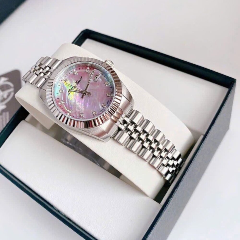 Womens Tissot Mathey 30mm Pink Accent Dial Silver Bracelet Watch - Picture 4 of 6